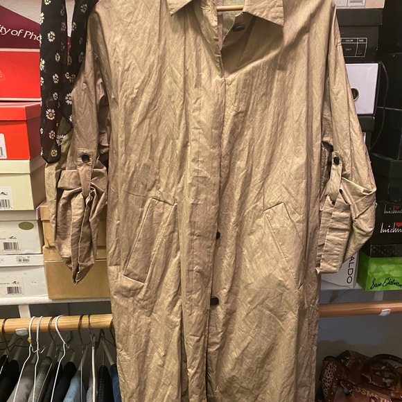 Zara Wrinkle Look Button Down Trench Coat w/ Adjustable Sleeves Strap | NWT - Picture 6 of 10